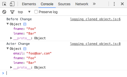 Logging JavaScript cloned object in Chrome