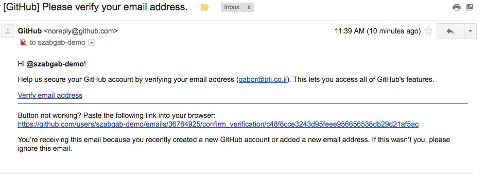 GitHub verification e-mail
