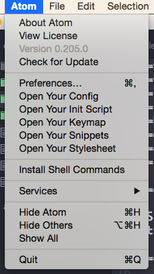 Atom menu to open snippet editor