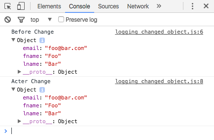 Logging JavaScript changed object in Chrome